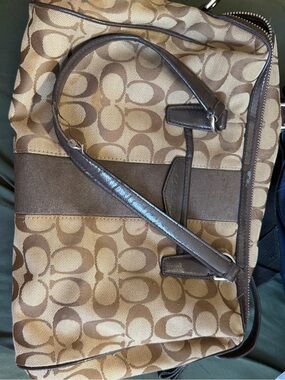 Coach Signature Canvas Brown Crossbody Messenger Bag F28505 Read Description